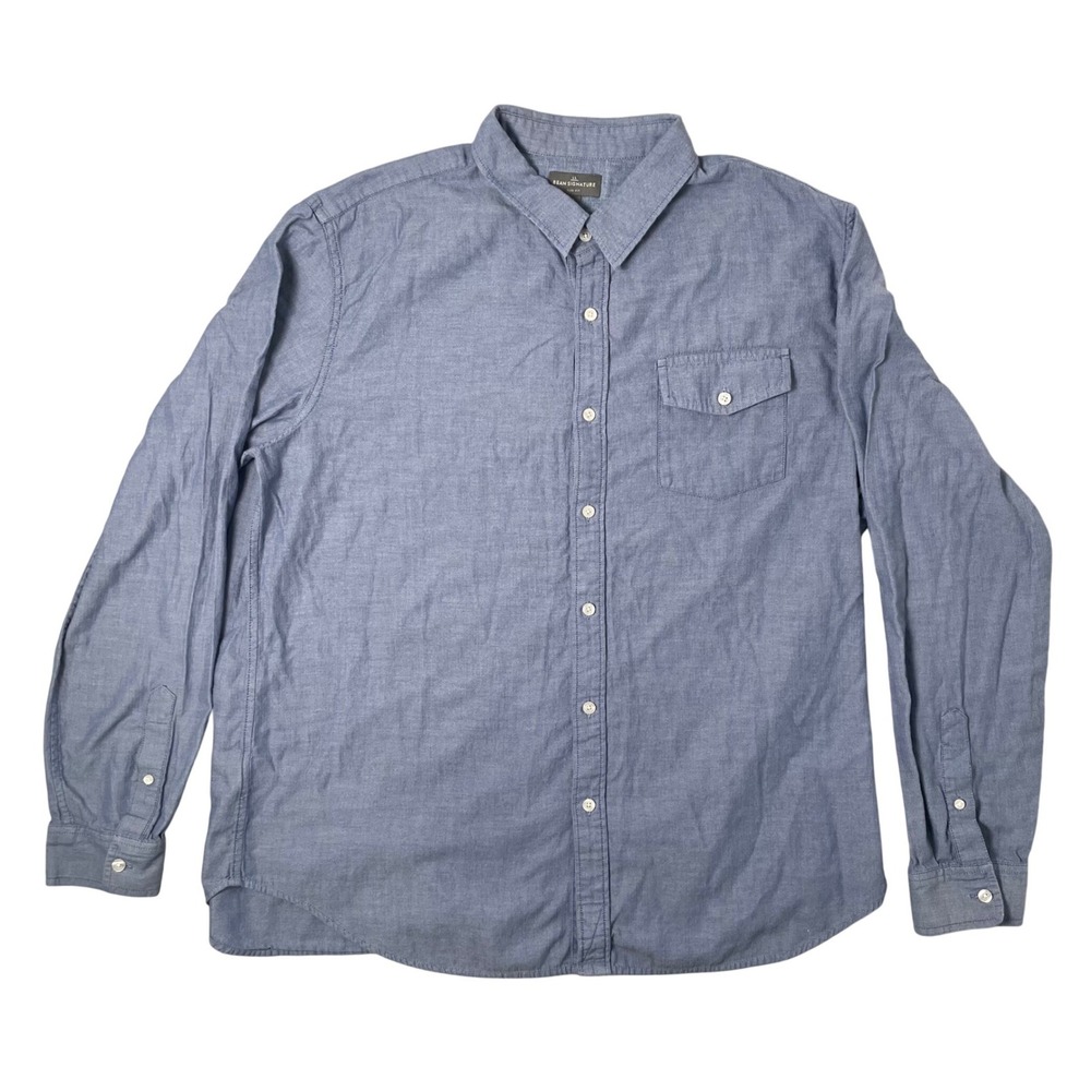 Bean Signature Slim Fit Button‎ Down Shirt Mens XL Blue Chambray Minimalist